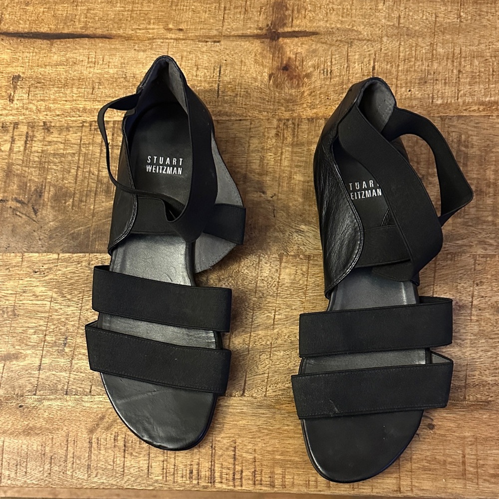 Stuart Weitzman Black Leather Strappy Sandals 7.5